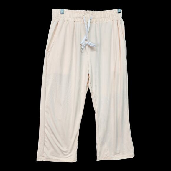 Real Essentials Capri Pants LARGE Lightweight Knit Elastic Waist Blush Lounge - Picture 2 of 6